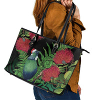 New Zealand Tui Bird Christmas Leather Tote Bag Maori Fern Mix Pohotukawa LT14 - Polynesian Pride