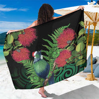 New Zealand Tui Bird Christmas Sarong Maori Fern Mix Pohotukawa LT14 One Size 44 x 66 inches Black - Polynesian Pride