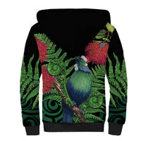 New Zealand Tui Bird Christmas Sherpa Hoodie Maori Fern Mix Pohotukawa LT14 - Polynesian Pride