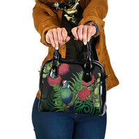New Zealand Tui Bird Christmas Shoulder Handbag Maori Fern Mix Pohotukawa LT14 One Size Black - Polynesian Pride