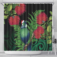 New Zealand Tui Bird Christmas Shower Curtain Maori Fern Mix Pohotukawa LT14 - Polynesian Pride