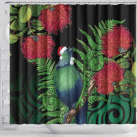 New Zealand Tui Bird Christmas Shower Curtain Maori Fern Mix Pohotukawa LT14 - Polynesian Pride
