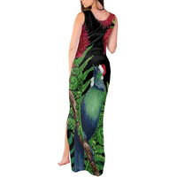New Zealand Tui Bird Christmas Tank Maxi Dress Maori Fern Mix Pohotukawa LT14 - Polynesian Pride