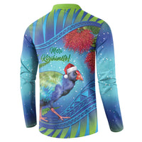 New Zealand Takahe Christmas Button Sweatshirt Maori Fern Mix Pohotukawa LT14 - Polynesian Pride