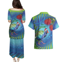 New Zealand Takahe Christmas Couples Matching Puletasi and Hawaiian Shirt Maori Fern Mix Pohotukawa LT14 - Polynesian Pride