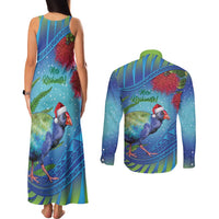 New Zealand Takahe Christmas Couples Matching Tank Maxi Dress and Long Sleeve Button Shirt Maori Fern Mix Pohotukawa LT14 - Polynesian Pride