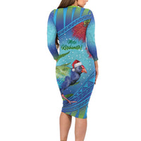New Zealand Takahe Christmas Family Matching Long Sleeve Bodycon Dress and Hawaiian Shirt Maori Fern Mix Pohotukawa LT14 - Polynesian Pride