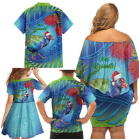 New Zealand Takahe Christmas Family Matching Off Shoulder Short Dress and Hawaiian Shirt Maori Fern Mix Pohotukawa LT14 - Polynesian Pride