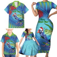 New Zealand Takahe Christmas Family Matching Short Sleeve Bodycon Dress and Hawaiian Shirt Maori Fern Mix Pohotukawa LT14 - Polynesian Pride