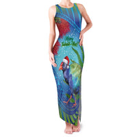New Zealand Takahe Christmas Family Matching Tank Maxi Dress and Hawaiian Shirt Maori Fern Mix Pohotukawa LT14 Mom's Dress Blue - Polynesian Pride
