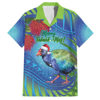 New Zealand Takahe Christmas Hawaiian Shirt Maori Fern Mix Pohotukawa LT14 Blue - Polynesian Pride