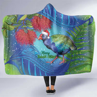 New Zealand Takahe Christmas Hooded Blanket Maori Fern Mix Pohotukawa LT14 One Size Blue - Polynesian Pride