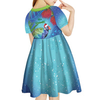 New Zealand Takahe Christmas Kid Short Sleeve Dress Maori Fern Mix Pohotukawa LT14 - Polynesian Pride