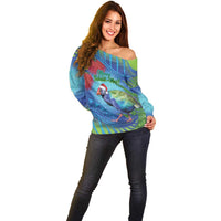 New Zealand Takahe Christmas Off Shoulder Sweater Maori Fern Mix Pohotukawa LT14 - Polynesian Pride