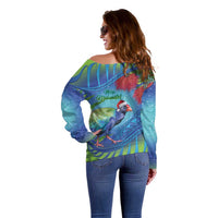 New Zealand Takahe Christmas Off Shoulder Sweater Maori Fern Mix Pohotukawa LT14 - Polynesian Pride