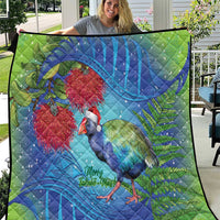 New Zealand Takahe Christmas Quilt Maori Fern Mix Pohotukawa LT14 Blue - Polynesian Pride