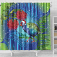 New Zealand Takahe Christmas Shower Curtain Maori Fern Mix Pohotukawa LT14 - Polynesian Pride