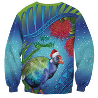New Zealand Takahe Christmas Sweatshirt Maori Fern Mix Pohotukawa LT14 - Polynesian Pride