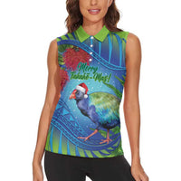New Zealand Takahe Christmas Women Sleeveless Polo Shirt Maori Fern Mix Pohotukawa LT14 - Polynesian Pride