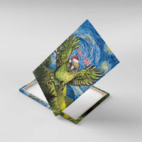 Personalised Jumping Kakapo Christmas Canvas Wall Art New Zealand Fern - Starry Night Style LT14 With Frame Green - Polynesian Pride