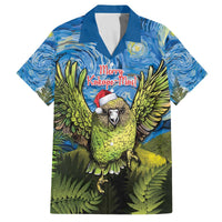 Personalised Jumping Kakapo Christmas Family Matching Off The Shoulder Long Sleeve Dress and Hawaiian Shirt New Zealand Fern - Starry Night Style LT14 Dad's Shirt - Short Sleeve Green - Polynesian Pride