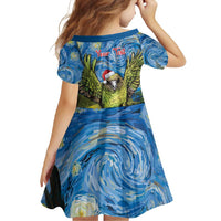 Personalised Jumping Kakapo Christmas Family Matching Off Shoulder Maxi Dress and Hawaiian Shirt New Zealand Fern - Starry Night Style LT14 - Polynesian Pride