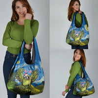 Personalised Jumping Kakapo Christmas Grocery Bag New Zealand Fern - Starry Night Style LT14 - Polynesian Pride