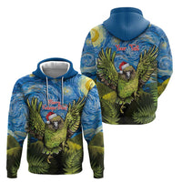 Personalised Jumping Kakapo Christmas Hoodie New Zealand Fern - Starry Night Style LT14 - Polynesian Pride
