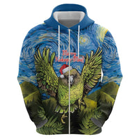 Personalised Jumping Kakapo Christmas Hoodie New Zealand Fern - Starry Night Style LT14 - Polynesian Pride