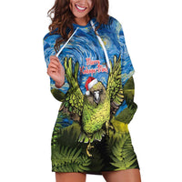 Personalised Jumping Kakapo Christmas Hoodie Dress New Zealand Fern - Starry Night Style LT14 Green - Polynesian Pride