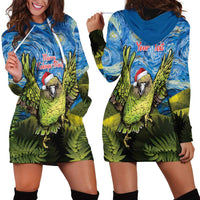Personalised Jumping Kakapo Christmas Hoodie Dress New Zealand Fern - Starry Night Style LT14 - Polynesian Pride