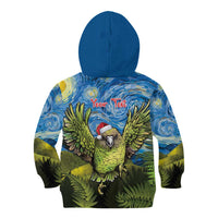 Personalised Jumping Kakapo Christmas Kid Hoodie New Zealand Fern - Starry Night Style LT14 - Polynesian Pride