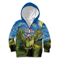 Personalised Jumping Kakapo Christmas Kid Hoodie New Zealand Fern - Starry Night Style LT14 Zip Hoodie Green - Polynesian Pride