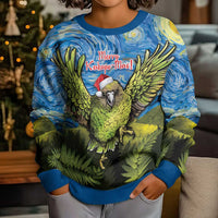 Personalised Jumping Kakapo Christmas Kid Ugly Christmas Sweater New Zealand Fern - Starry Night Style LT14 - Polynesian Pride