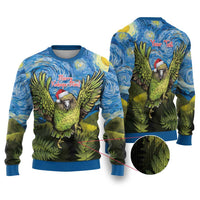 Personalised Jumping Kakapo Christmas Ugly Christmas Sweater New Zealand Fern - Starry Night Style LT14 Green - Polynesian Pride