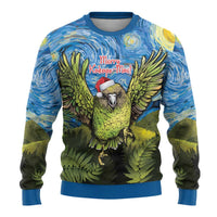 Personalised Jumping Kakapo Christmas Ugly Christmas Sweater New Zealand Fern - Starry Night Style LT14 - Polynesian Pride