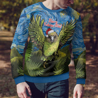 Personalised Jumping Kakapo Christmas Ugly Christmas Sweater New Zealand Fern - Starry Night Style LT14 - Polynesian Pride