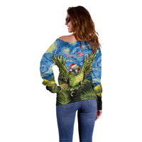 Personalised Jumping Kakapo Christmas Off Shoulder Sweater New Zealand Fern - Starry Night Style LT14 - Polynesian Pride
