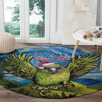 Personalised Jumping Kakapo Christmas Round Carpet New Zealand Fern - Starry Night Style LT14 - Polynesian Pride