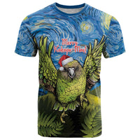 Personalised Jumping Kakapo Christmas T Shirt New Zealand Fern - Starry Night Style LT14 Green - Polynesian Pride
