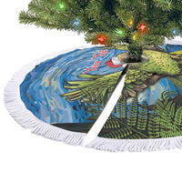 Personalised Jumping Kakapo Christmas Tree Skirt New Zealand Fern - Starry Night Style LT14 - Polynesian Pride