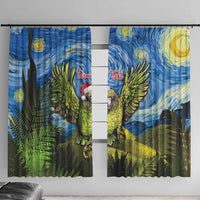 Personalised Jumping Kakapo Christmas Window Curtain New Zealand Fern - Starry Night Style LT14 With Hooks Green - Polynesian Pride