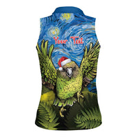 Personalised Jumping Kakapo Christmas Women Sleeveless Polo Shirt New Zealand Fern - Starry Night Style LT14 - Polynesian Pride