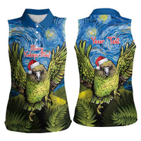 Personalised Jumping Kakapo Christmas Women Sleeveless Polo Shirt New Zealand Fern - Starry Night Style LT14 - Polynesian Pride