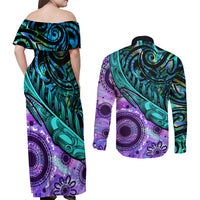 New Zealand Paua Shell With Australia Opal Unique Combine Couples Matching Off Shoulder Maxi Dress and Long Sleeve Button Shirt LT14 - Polynesian Pride
