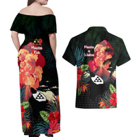 Hawaii Mauna Kea Couples Matching Off Shoulder Maxi Dress and Hawaiian Shirt White Mountain With Nene Tropical Vibes LT14 - Polynesian Pride
