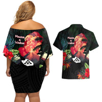 Hawaii Mauna Kea Couples Matching Off Shoulder Short Dress and Hawaiian Shirt White Mountain With Nene Tropical Vibes LT14 - Polynesian Pride