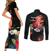 Hawaii Mauna Kea Couples Matching Short Sleeve Bodycon Dress and Long Sleeve Button Shirt White Mountain With Nene Tropical Vibes LT14 - Polynesian Pride