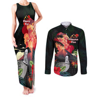 Hawaii Mauna Kea Couples Matching Tank Maxi Dress and Long Sleeve Button Shirt White Mountain With Nene Tropical Vibes LT14 Black - Polynesian Pride