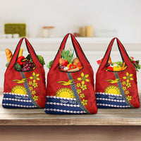 Personalised Mauri Kiribati Grocery Bag Polynesian Ribaberiki Flag Style Mix Plumeria